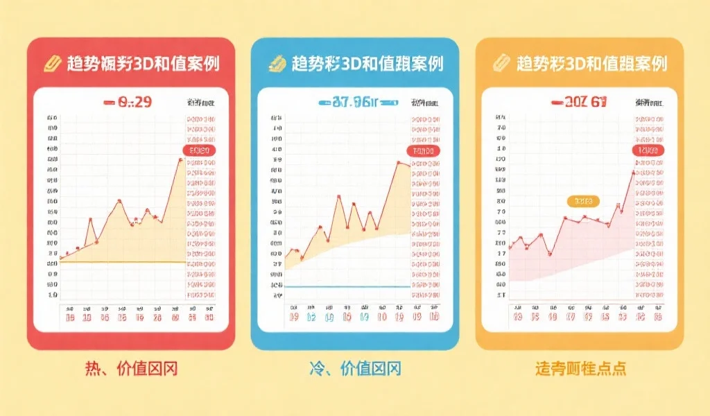 一组包含三种不同走势的福彩3D和值走势图案例图解,分别标注热和值区间、冷和值区间和走势拐点